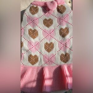 Pink and Brown Heart Pattern Pet Sweater Sweater Dress lg